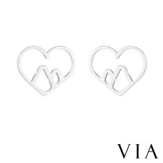 【VIA】白鋼耳釘 白鋼耳環 愛心耳釘/符號系列 可愛縷空小山愛心造型白鋼耳釘(鋼色)