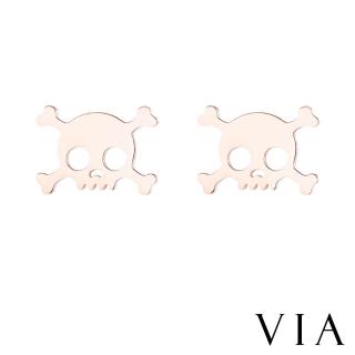 【VIA】白鋼耳釘 白鋼耳環 骷髏頭耳釘/個性系列 時尚骷髏頭造型白鋼耳釘(玫瑰金色)