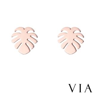 【VIA】白鋼耳釘 白鋼耳環 樹葉耳環/植物系列 棕櫚樹葉造型白鋼耳釘(玫瑰金色)