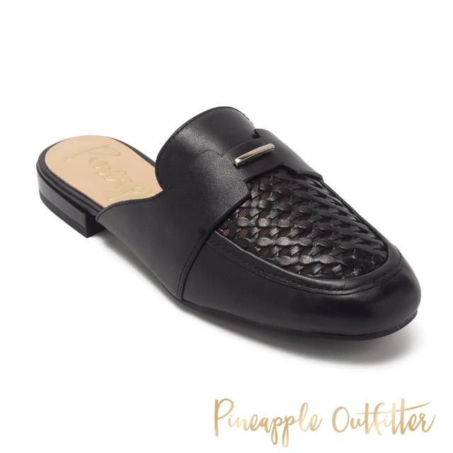 【Pineapple Outfitter】IMKE 真皮編織圓頭拖鞋(黑色)