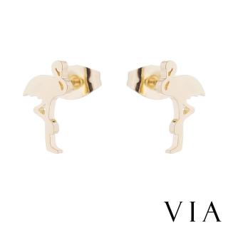 【VIA】白鋼耳釘 白鋼耳環 火烈鳥耳釘/動物系列 優雅火烈鳥造型白鋼耳釘(金色)