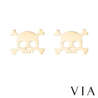 【VIA】白鋼耳釘 白鋼耳環 骷髏頭耳釘/個性系列 時尚骷髏頭造型白鋼耳釘(金色)