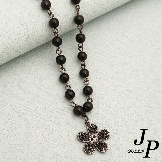 【Jpqueen】黑花水晶圓珠高級個性項鍊(黑色)