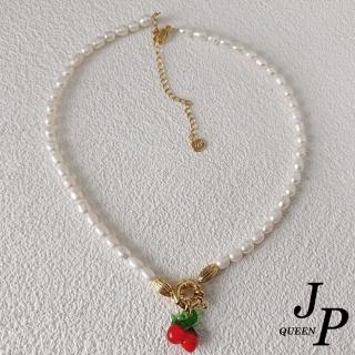 【Jpqueen】琉璃紅櫻桃淡水珍珠串項鍊(白色)