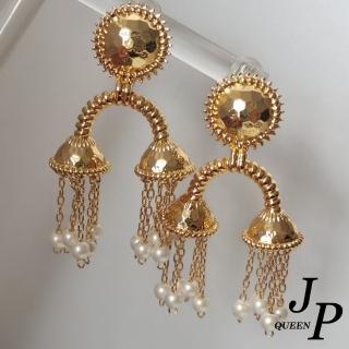 【Jpqueen】復古U型流蘇珍珠高級銅鍍金耳環(金色)