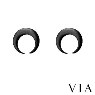 【VIA】白鋼耳釘 白鋼耳環 月牙耳釘/星空系列 半圓月牙造型白鋼耳釘(黑色)
