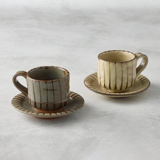 【有種創意食器】日本美濃燒 - 釉彩直紋咖啡杯碟對杯組 - 4件式(150 ml)