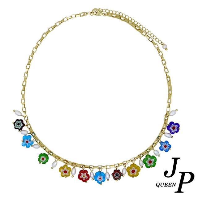 【Jpqueen】民族琉璃花雙層淡水珍珠項鍊(金色)