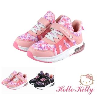 【SANRIO 三麗鷗】Hello Kitty 19.5-22.5cm 童鞋 小碎花輕量減壓休閒運動鞋(黑&粉色)