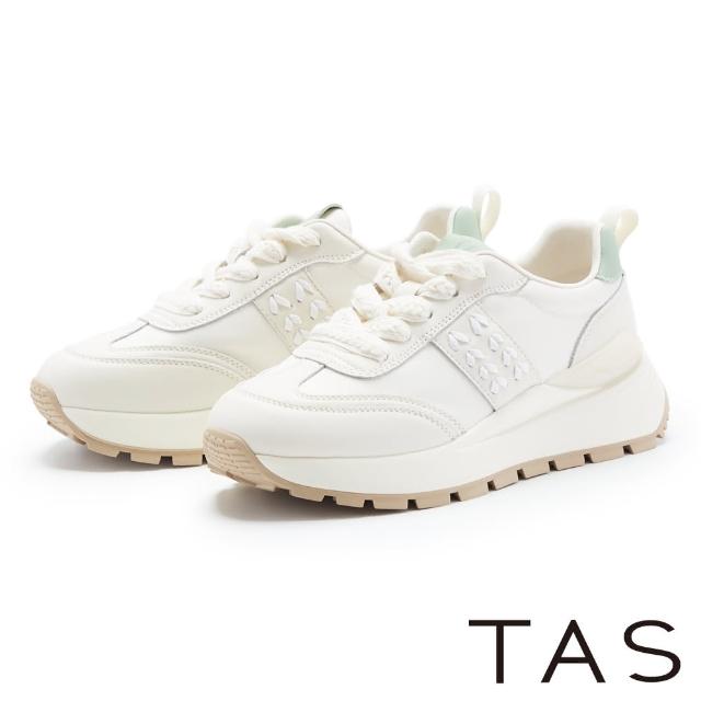 【TAS】真皮造型拼接綁帶休閒鞋(白色)
