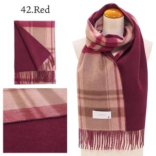 【日本SOLEIL】100%喀什米爾羊絨經典格紋撞色拚色兩面雙色 柔軟舒適保暖Cashmere羊毛圍巾(紅色)