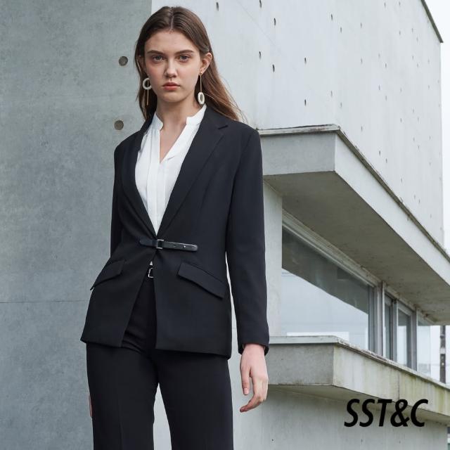 【SST&C 最後65折】黑色方領皮帶釦西裝外套7162003001