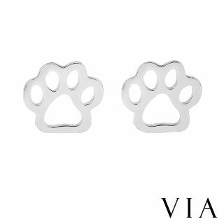 【VIA】白鋼耳釘 白鋼耳環 縷空耳環/動物系列 可愛掌印縷空線條造型白鋼耳釘(鋼色)