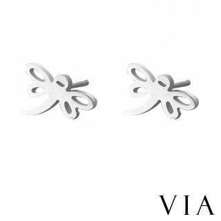 【VIA】白鋼耳釘 白鋼耳環 蜻蜓耳環/昆蟲系列 飛舞小蜻蜓造型白鋼耳釘(鋼色)