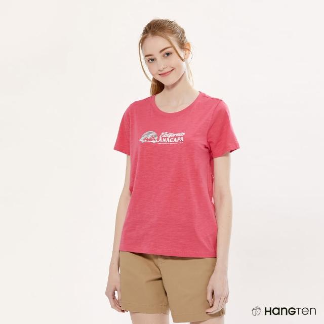【Hang Ten】女裝-REGULAR FIT竹節棉國家公園夕陽印花短袖T恤(桃紅)