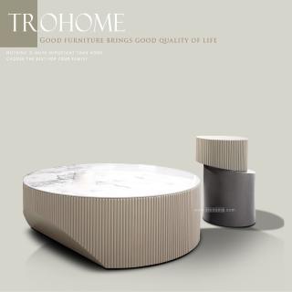 【Trohome 拓家設計家具】Ollie 奧利 岩板斜邊圓形大茶几 / 小茶几組