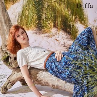 【Diffa】復古藍白花開衩長裙-女