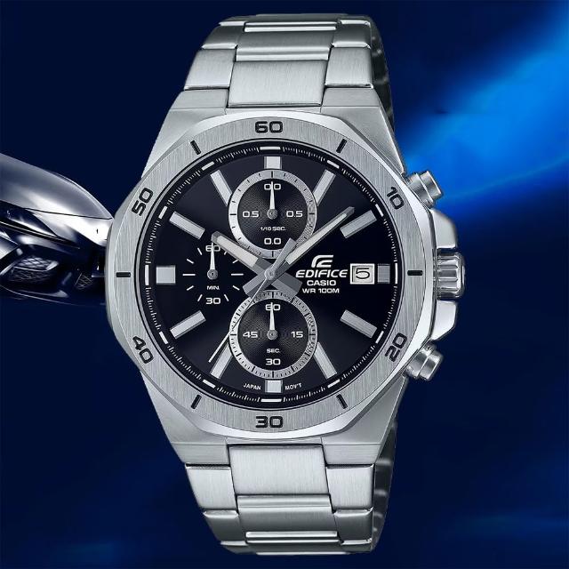 【CASIO 卡西歐】EDIFICE 八角運動三眼計時手錶 畢業禮物(EFV-640D-1AV)