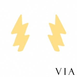 【VIA】白鋼耳釘 白鋼耳環 閃電耳環/個性系列 霹靂閃電造型白鋼耳釘(金色)