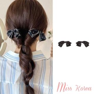 【MISS KOREA】珍珠髮夾 蝴蝶結髮夾/韓國設計氣質珍珠波點蝴蝶結髮夾 側邊夾 2件套組(2色任選)