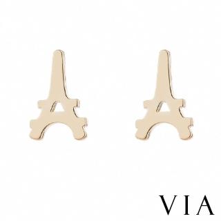 【VIA】白鋼耳釘 白鋼耳環 鐵塔耳環/時尚系列 巴黎鐵塔造型白鋼耳釘(金色)