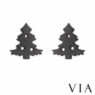 【VIA】白鋼耳釘 白鋼耳環 聖誕樹耳環/節日系列 可愛聖誕樹造型白鋼耳釘(黑色)
