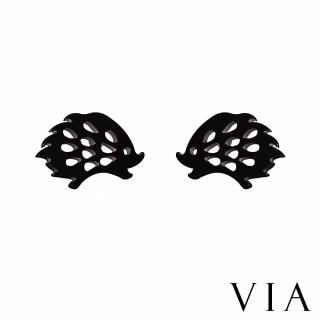 【VIA】白鋼耳釘 白鋼耳環 刺蝟耳釘/動物系列 小刺蝟造型白鋼耳釘(黑色)