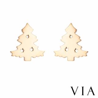 【VIA】白鋼耳釘 白鋼耳環 聖誕樹耳環/節日系列 可愛聖誕樹造型白鋼耳釘(金色)