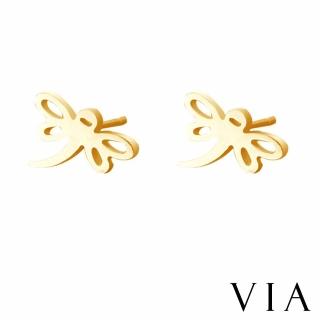 【VIA】白鋼耳釘 白鋼耳環 蜻蜓耳環/昆蟲系列 飛舞小蜻蜓造型白鋼耳釘(金色)