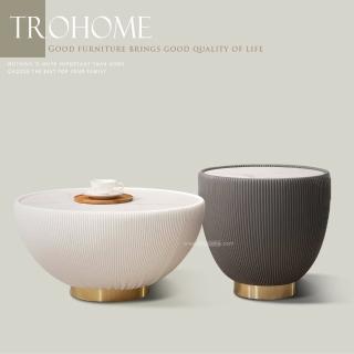 【Trohome 拓家設計家具】Ollie 奧利 包覆皮革圓形岩板大茶几 / 小茶几組