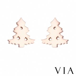 【VIA】白鋼耳釘 白鋼耳環 聖誕樹耳環/節日系列 可愛聖誕樹造型白鋼耳釘(玫瑰金色)