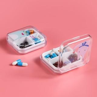 【藥品收納】可愛卡通造型透明四格小藥盒-2入組(旅遊便攜 飾品盒 首飾盒 分格藥盒 密封防塵盒 保健食品)