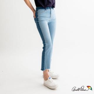 【Arnold Palmer 雨傘】女裝-顯瘦刷色剪接修身版微喇叭褲(淺藍色)