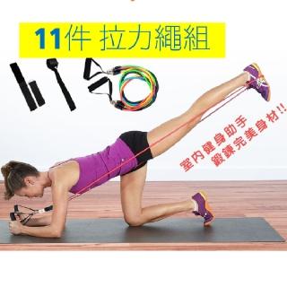【Caiyi 凱溢】Caiyi 拉力器 健身拉力繩 阻力帶 11件套(瑜珈繩 彈力繩 拉力器 訓練帶)