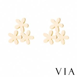 【VIA】白鋼耳釘 白鋼耳環 小花耳環/植物系列 三朵小花造型白鋼耳釘(金色)