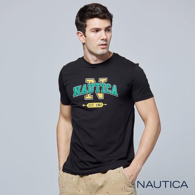 【NAUTICA】男裝 品牌LOGO撞色設計短袖T恤(黑色)