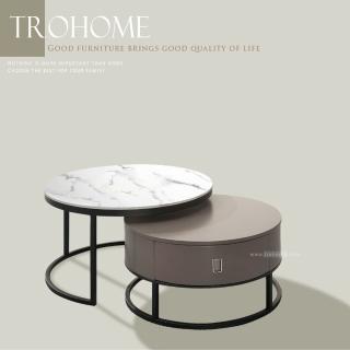 【Trohome 拓家設計家具】Ollie 奧利 岩板圓形大小茶几兩件組