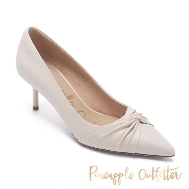 【Pineapple Outfitter】GEFJUN 羊皮扭結尖頭中跟鞋(白色)