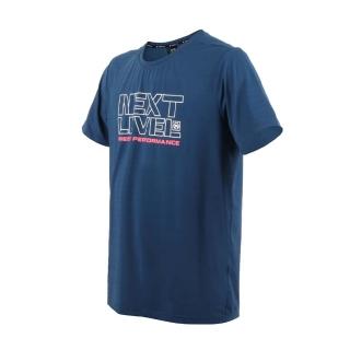 【FIRESTAR】男彈性印花短袖T恤-慢跑 路跑 涼感 運動 上衣 反光 墨藍白螢粉(D3238-98)