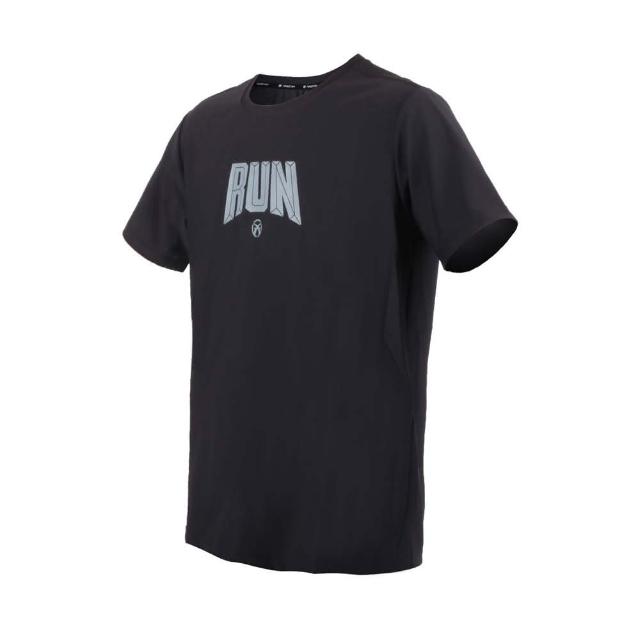 【FIRESTAR】男彈性印花短袖T恤-慢跑 路跑 涼感 運動 上衣 反光 深灰淺灰(D3237-15)