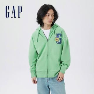 【GAP】男裝 Logo連帽外套 碳素軟磨法式圈織系列-果綠色(601647)
