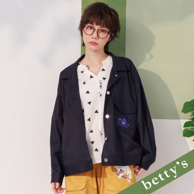 【betty’s 貝蒂思】繡花口袋率性翻領外套(黑色)