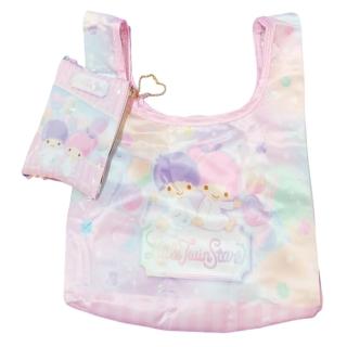 【小禮堂】雙子星 緞面環保購物袋附收納袋 - 粉糖果款(平輸品)