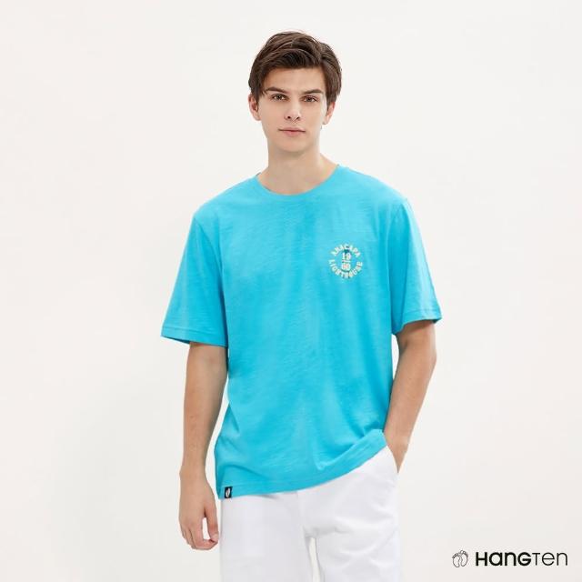 【Hang Ten】男裝-RELAXED FIT國家公園主題印花短袖T恤(藍綠)