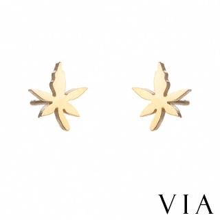 【VIA】白鋼耳釘 白鋼耳環 楓葉耳環/植物系列 小清新楓葉造型白鋼耳釘(金色)