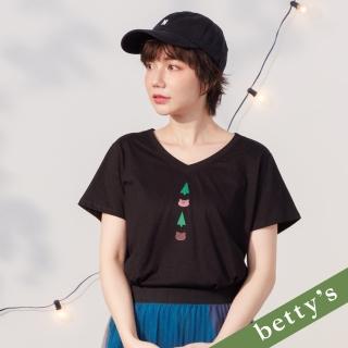【betty’s 貝蒂思】樹與小熊印花挖背T-shirt(黑色)