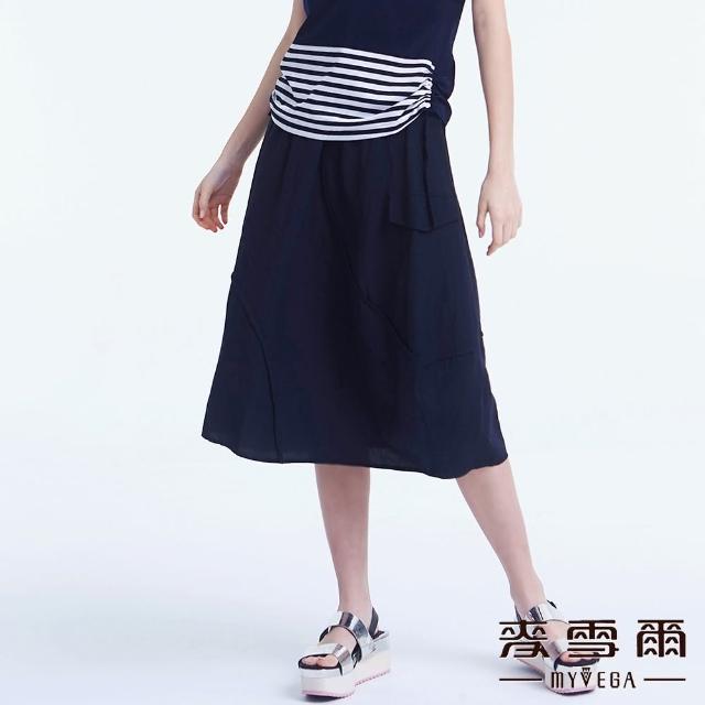 【MYVEGA 麥雪爾】涼感天絲棉多片拼接造型長裙-深藍