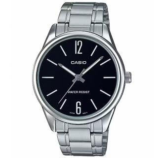 【CASIO 卡西歐】風潮簡約不鏽鋼腕錶/銀x黑面(MTP-V005D-1B)