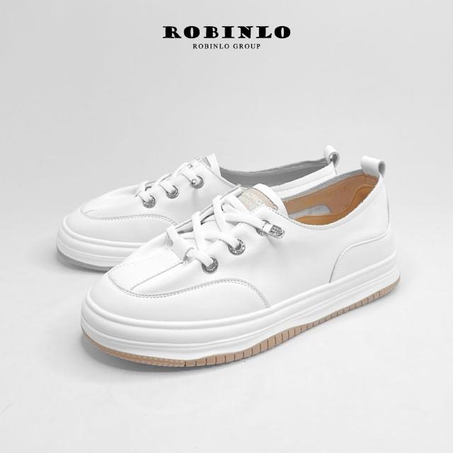 【Robinlo】真皮厚底清新漫步皺褶小白鞋CORINA(太空灰/奶茶棕)
