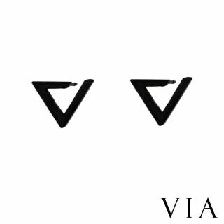 【VIA】白鋼耳釘 白鋼耳環 縷空耳環/符號系列 縷空三角線條造型白鋼耳釘(黑色)